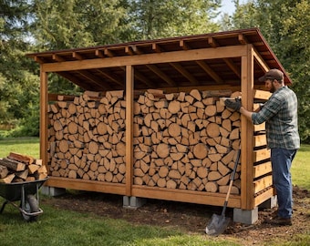 4x16 Firewood Shed Plans – Lean To 2 Cord Wood Storage (PDF Download)