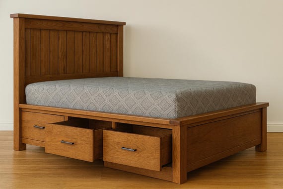 DIY King size Bed Frame with Drawers Plans - Storage Bed Frame Plans - King Farmhouse Bed Plans - PDF Download