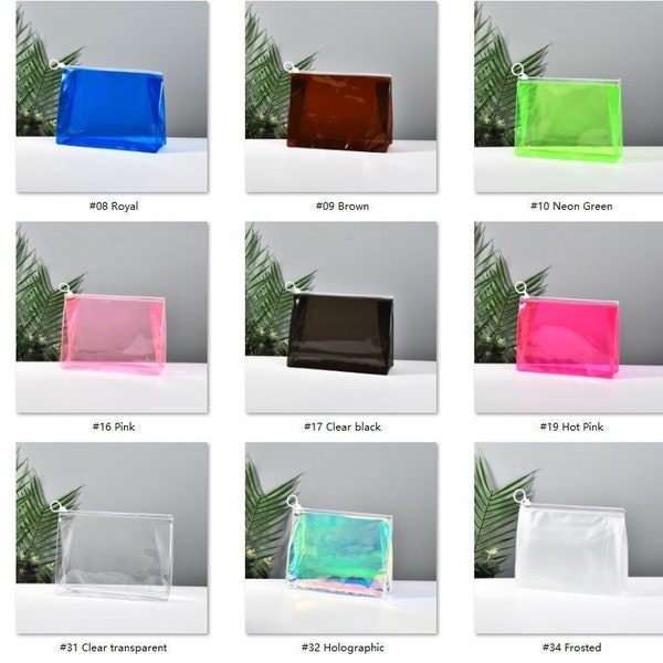 Clear, Cosmetic, Make up, Beauty Organizer bag, 3 sizes, 13x13x5cm, 20x15x5cm, 23x17x7.5cm 19 Color options, Holographic beauty organizer.