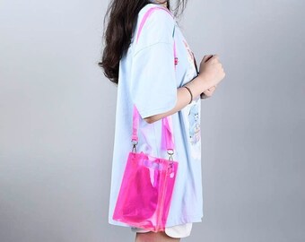 Clear neon color Messenger Shoulder Bag,  6" X 8" X 2.5",  15 X 21 X 6.5 cm, Crossbody Women's Messenger Bags, Metal Hook, D Cut Handles