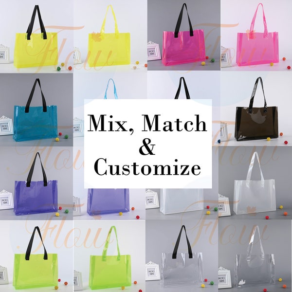 Mix, Match & Customize Transparent Tote Bag, 15'' x 12'' x 4'' Marketing bag, GiftBag, Bachelorette, Clear Tote Bag, Customizable Tote bag