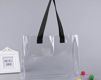 Personalized Transparent Tote Bag with black handle, 15'' x 12'' x 4'', Clear Tote, Bachelorette, Party, Clear Tote Bag, Custom, Custom Logo