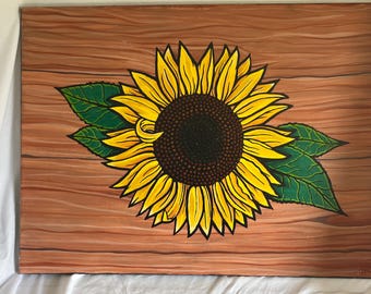 Hand Painted Sunflower, 18 x 24 inch Floral Wall Art