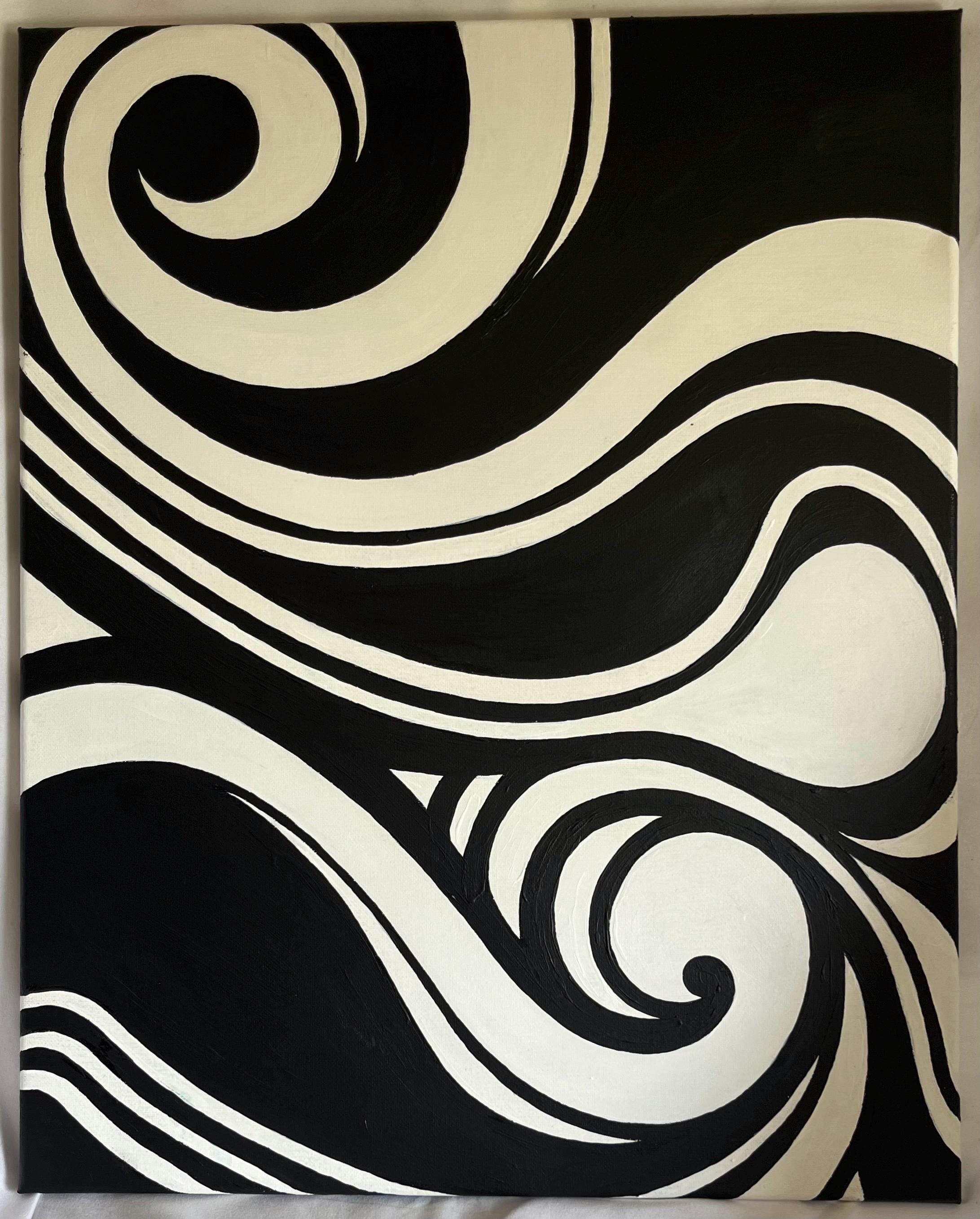 Abstract Swirl Acrylic Painting, Black and White Canvas (20x16) - Etsy