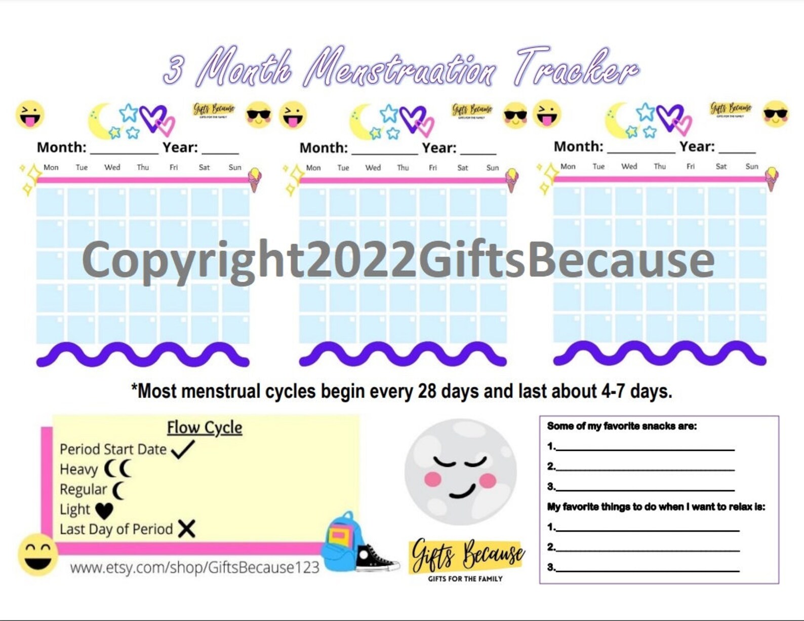 Period Tracker, Printable, Pdf, Menstruation, Girl Cycle, First Period, Menstrual Cycle, for ...