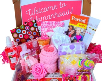 Welcome to Womanhood First Flow Spa Box, tween, 1st period, starter kit, period box, first period kit, pads, facials, care package, birthday