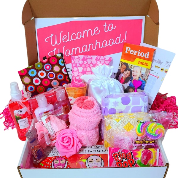 Welcome to Womanhood First Flow Spa Box, tween, 1st period, starter kit, period box, first period kit, pads, facials, care package, birthday