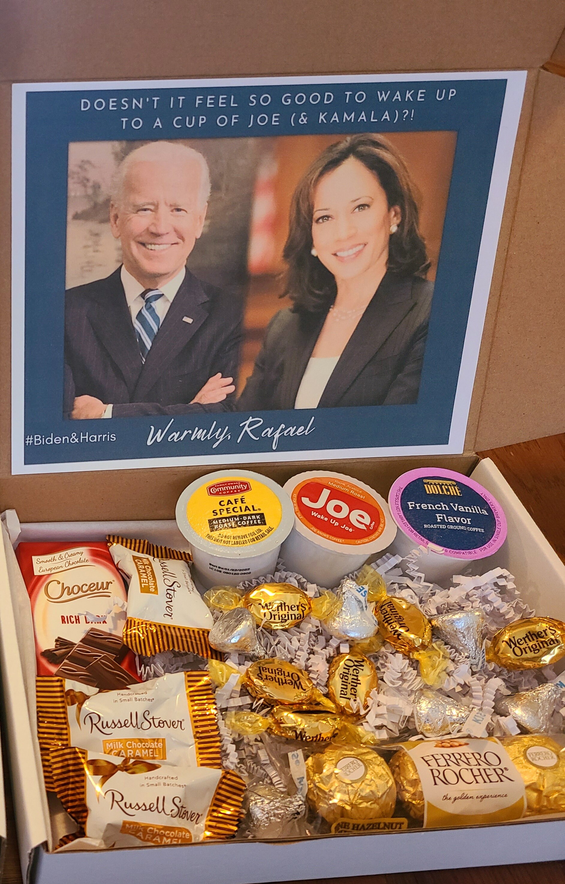 Joe Biden gifts bulk coffee kcups box of chocolate staff Etsy