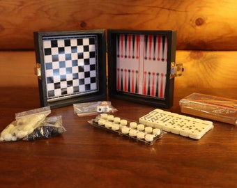 Travel Chess, Checkers, Domino, Poker Dice, Backgammon Magnetic Board Game Set