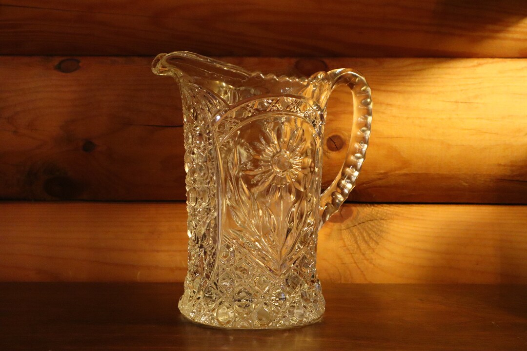 Etched Lead Crystal Glass Pitcher With Sunflower Design - Etsy