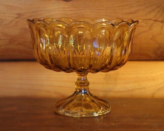 1970's Anchor Hocking Amber Pedestal Serving Dish, Fruit Bowl, Dessert Bowl