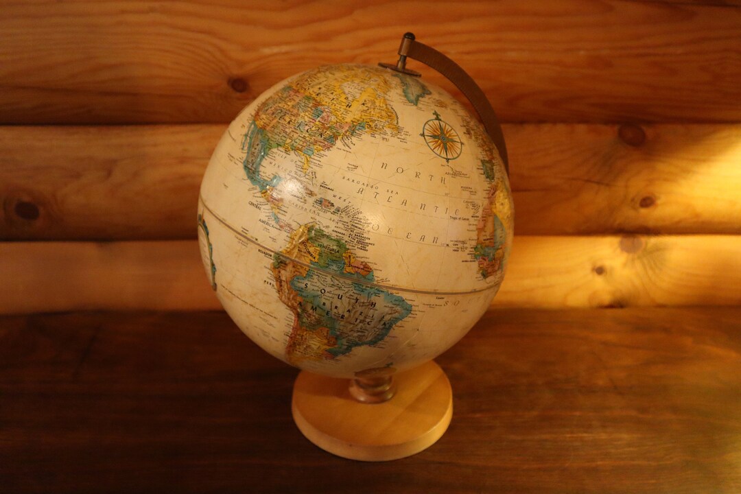 Vintage Replogle 12 Reference Globe With Wood Base - Etsy
