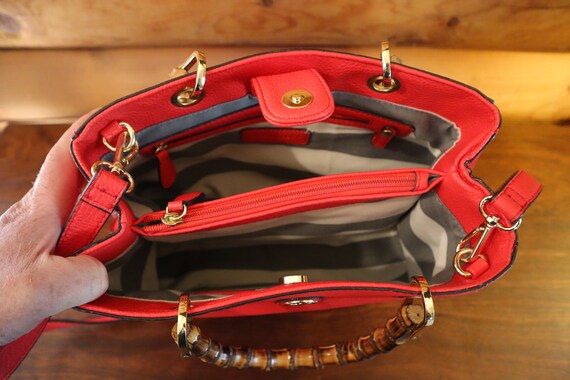 Kate Landry Red Purse With Bamboo Handles Etsy