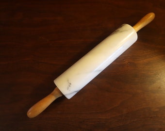 Vintage Marble Rolling Pin with Wood Handles