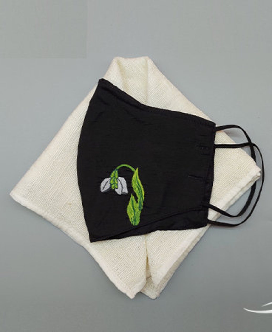 Silk face mask with handmade embroidery flowers Etsy