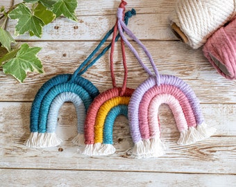 Mini macrame rainbow, Ocean macrame rainbow, rainbow decoration, macrame car charm, nursery decoration, rainbow car hanger, eco macramé UK