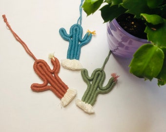 Mini Macrame cactus, cactus wall art, macrame cactus, cactus car charm, rearview mirror hanger, mini succulent charm, succulent car decor