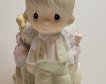 Enesco Precious Moments Jonathan and David Boy and Girl Traveling with Cart Walking by Faith 1979 E-3117