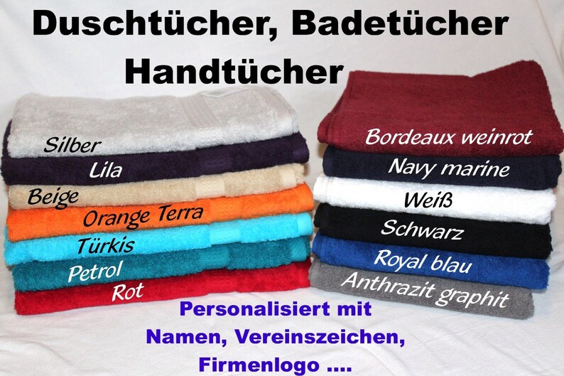 Handtuch, Duschtuch, Badetuch, Saunatuch mit Deinem Namen, Wunschtext oder Logo, Schriftart und Stickfarbe nach Wahl, ca. 70x140 cm Bild 3