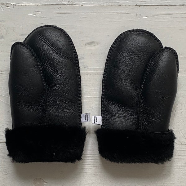 Children's shoes "warm paws" 100% LAMBSKIN Mittens LEATHER Very soft Black FUR