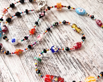 Multicolor all imported multicolor glass beaded necklace