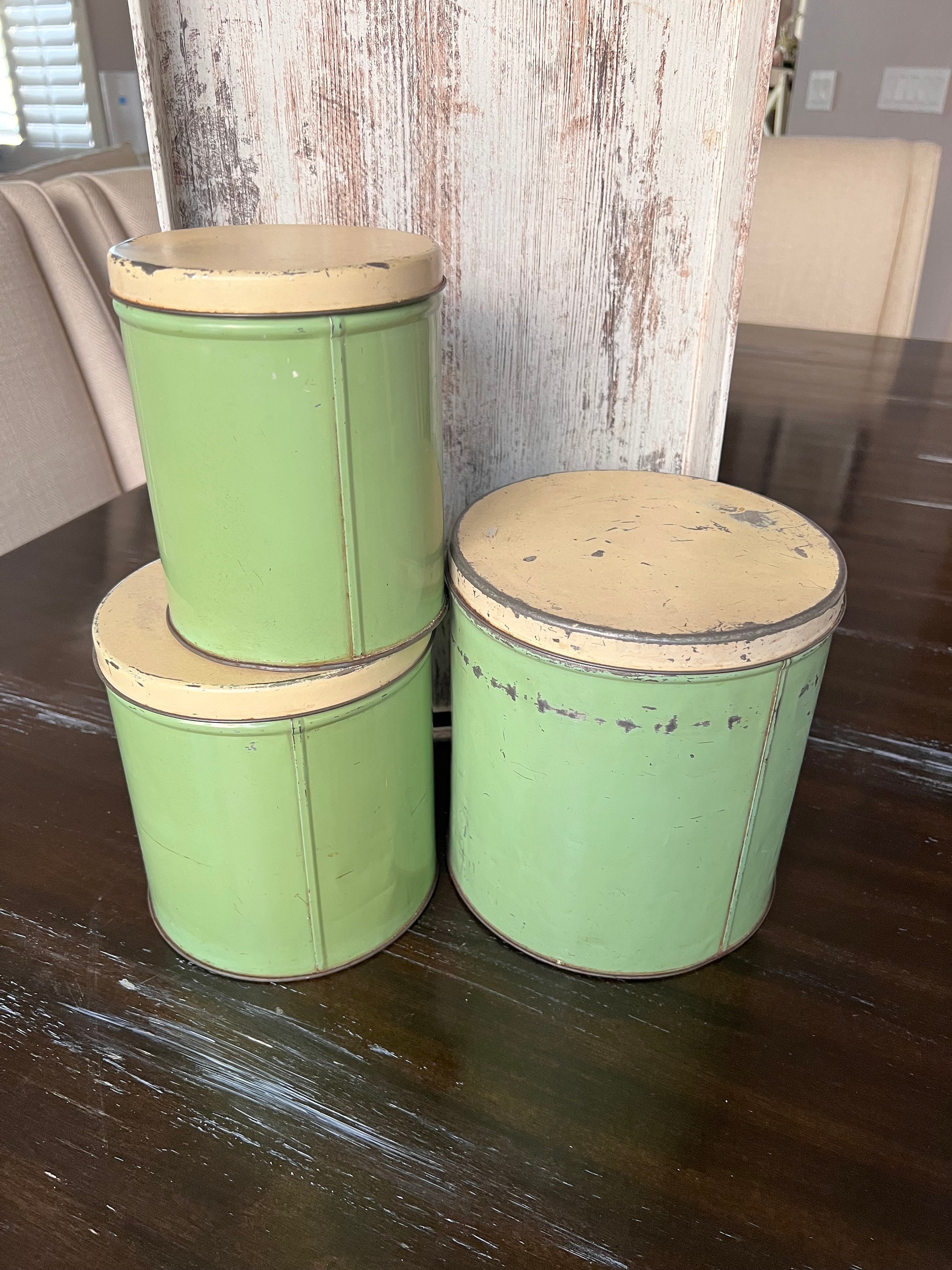 Vintage Cherrydale Farms SET of 3 Green Tin Kitchen Canisters Etsy