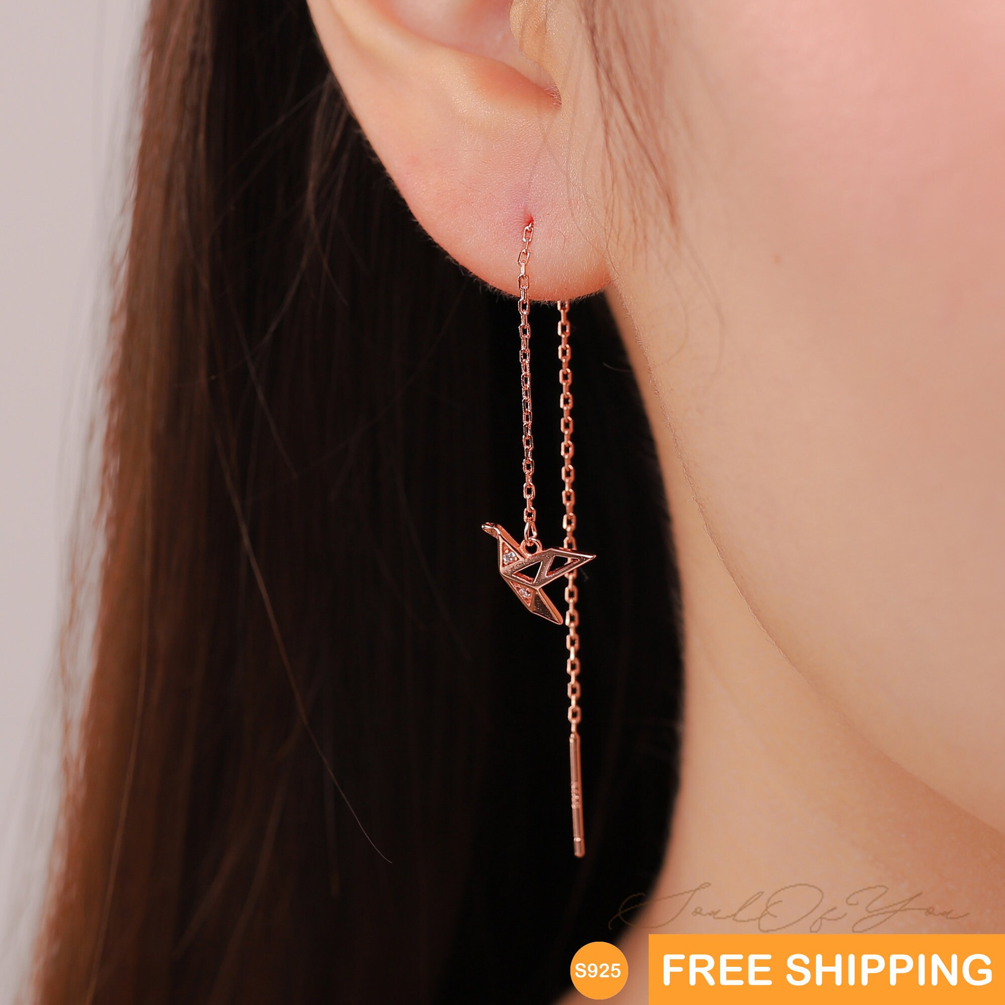 Paper Crane Earrings Silver Paper Crane Threader Earrings Etsy