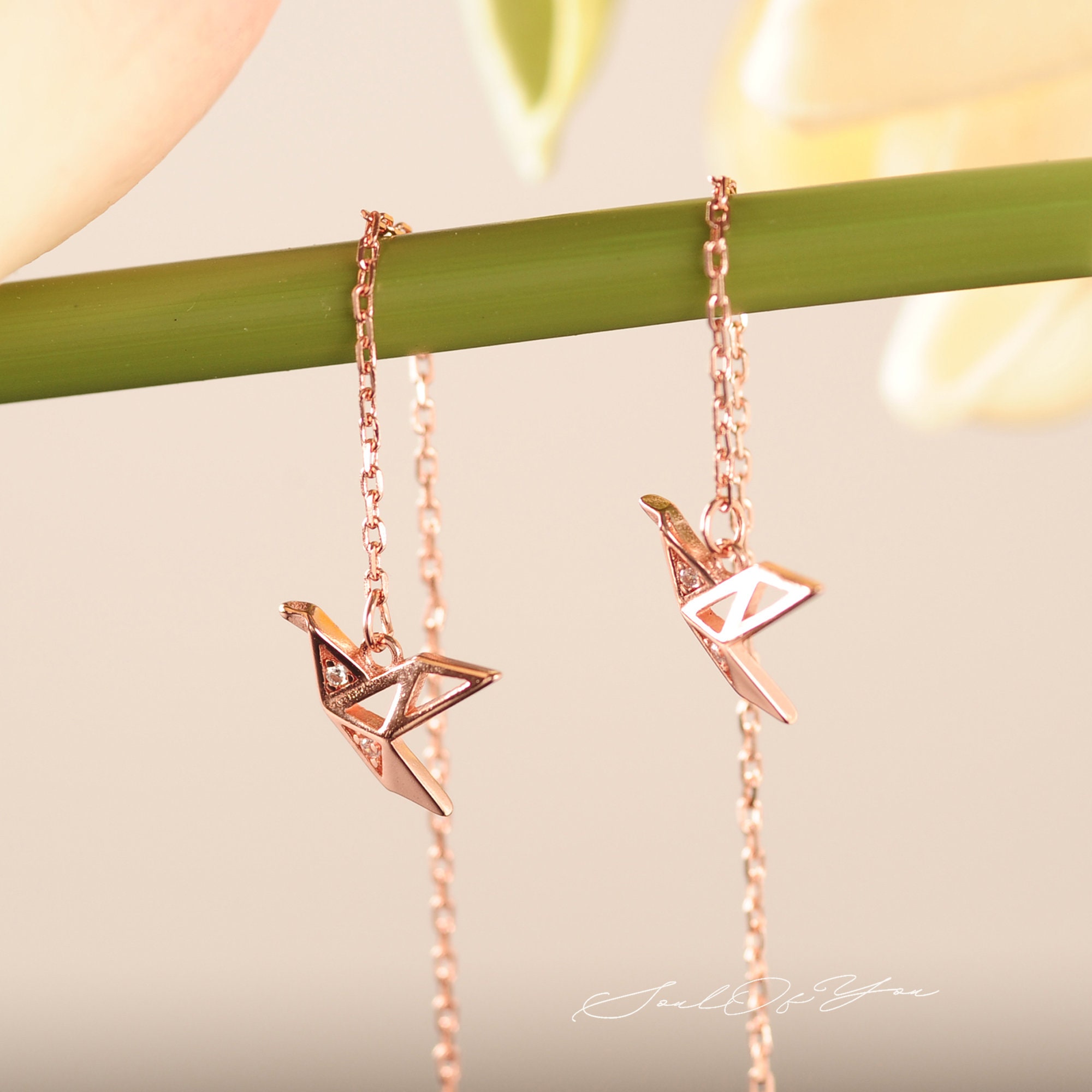 Paper Crane Earrings Silver Paper Crane Threader Earrings Etsy