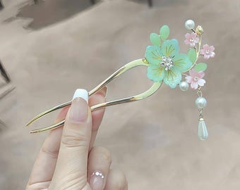 Ancient style elegant flower tassel hairpin new Chinese style bun hairpin cheongsam Hanfu accessories pearl hairpin
