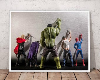 Avengers Movie Hulk Superheros in Toilet Poster Canvas Wall Art Home Decor (No Frame)