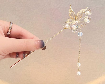 Lily of the valley flower butterfly hairpin Hanfu ancient costume bun hair accessories ancient style hairpin elegant tassel hairpin