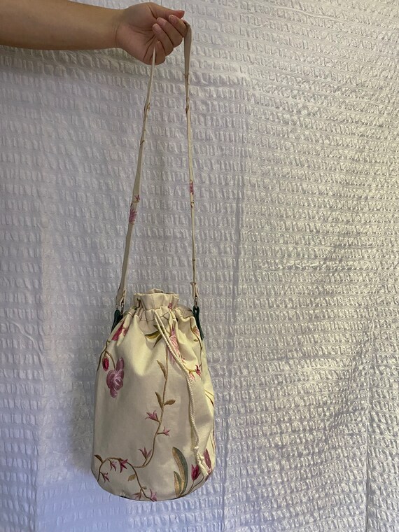 Floral Embroidered Bucket Bag Etsy