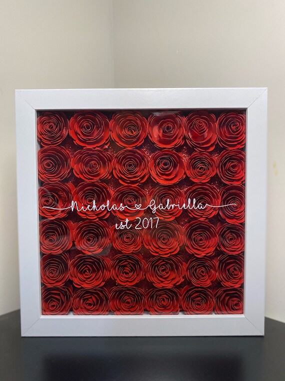 Personalized Shadow Box Red Rose Shadow Box Paper Flower Etsy
