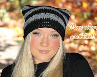 Handmade Crochet Cat Ear Beanie: Customizable Cozy Winter Hat
