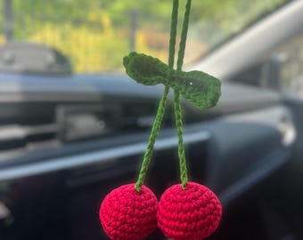 Gehäkelte Kirsche Auto Anhänger: Kawaii Cottagecore Rückspiegel Dekor
