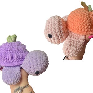 Handmade Crochet Fruit Turtle Plushie – Strawberry, Peach, Lemon, Kiwi, Blueberry, Grape, and More – Cute Amigurumi Turtle Toy Plush Turtle