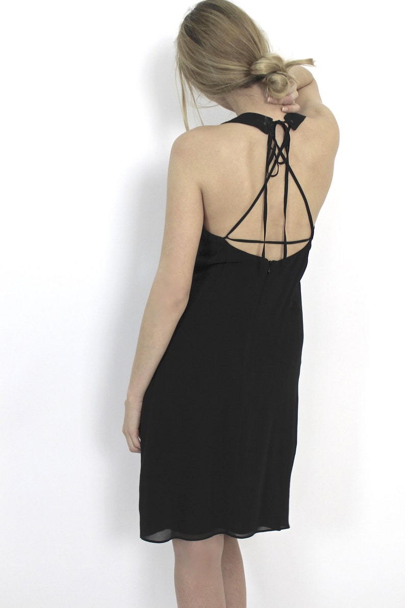 Black silk dress back naked