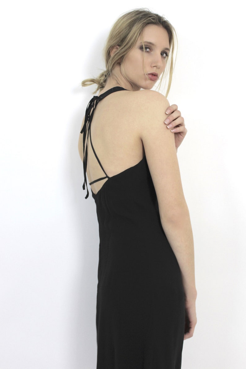 Black silk dress back naked