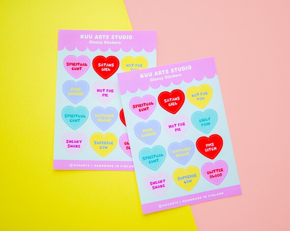 Sticker sheet - Cute kawaii funny mean girls quotes hearts colourful  - empowering feminism stickers - Kuu Arts