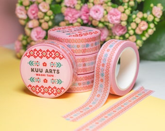 Washi tape - Pink Karelian folklore pattern masking tape - For journaling, scrapbooking, Bullet journal - Kuu Arts