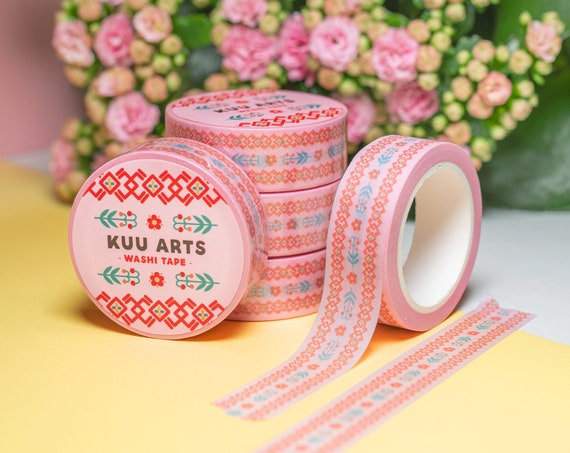 Washi tape - Pink Karelian folklore pattern masking tape - For journaling, scrapbooking, Bullet journal - Kuu Arts