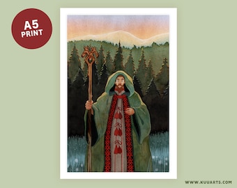 A5 Postcard Print - Folktale Karelian priest nordic nature fantasy watercolour - Kuu Arts