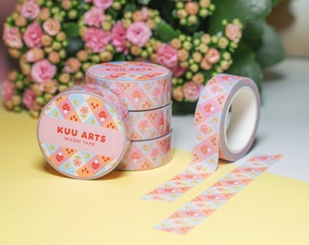 Washi tape - Kawaii cute floral pink masking tape - For journaling, scrapbooking, Bullet journal - Kuu Arts