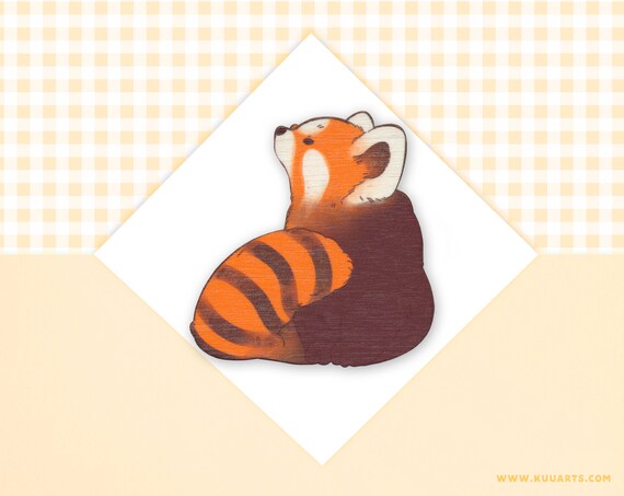 WOODEN handmade refrigerator magnet red panda - Made In Finland - Kuu Arts