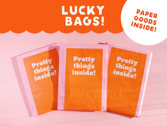 Lucky Bag - Stickers, prints and keychains - kawaii cute animals pink goodie bag - Kuu Arts