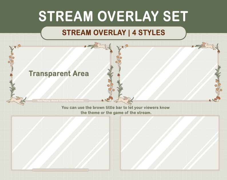 Skogskaniner, svampar, Cottagecore, Twitch Stream Overlay Set / Skogsestetik / Webbkamera / Gräns / Enkel / Emotes / Streaming-inställningar bild 2