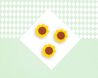 Juego de 3 imanes de refrigerador acrílico hechos a mano - flores amarillas, verano, girasol - Kuu Arts