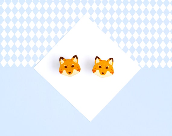 Plywood earrings Studs - Girly and cute fox earrings by- Kuu Arts