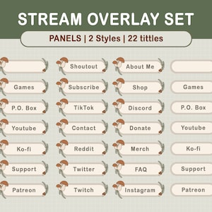 Skogskaniner, svampar, Cottagecore, Twitch Stream Overlay Set / Skogsestetik / Webbkamera / Gräns / Enkel / Emotes / Streaming-inställningar bild 5