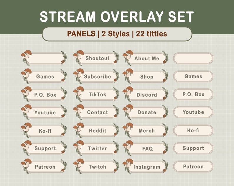 Skogskaniner, svampar, Cottagecore, Twitch Stream Overlay Set / Skogsestetik / Webbkamera / Gräns / Enkel / Emotes / Streaming-inställningar bild 5